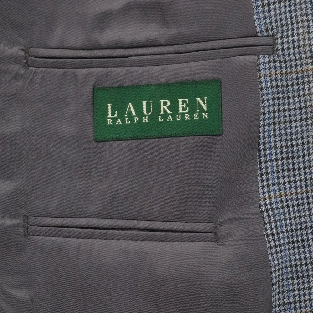 Ralph‎ Lauren Silk Wool Houndstooth Blazer Sport Coat Gray 46R